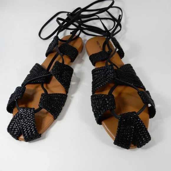 FREE PEOPLE Sunny Gilly Flats Wrap SANDALS Size 9 Black Woven Leather NEW $128 - Picture 8 of 15